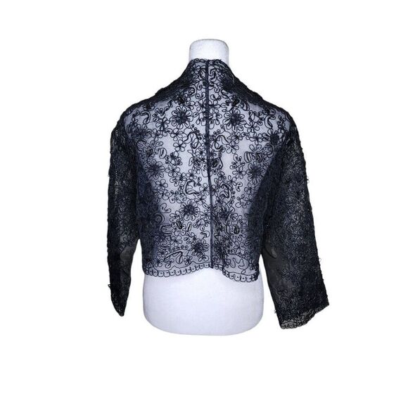 Vintage 90s Sheer Beaded Bolero Shrug Womens 2XL Black Lace - Picture 4 of 5